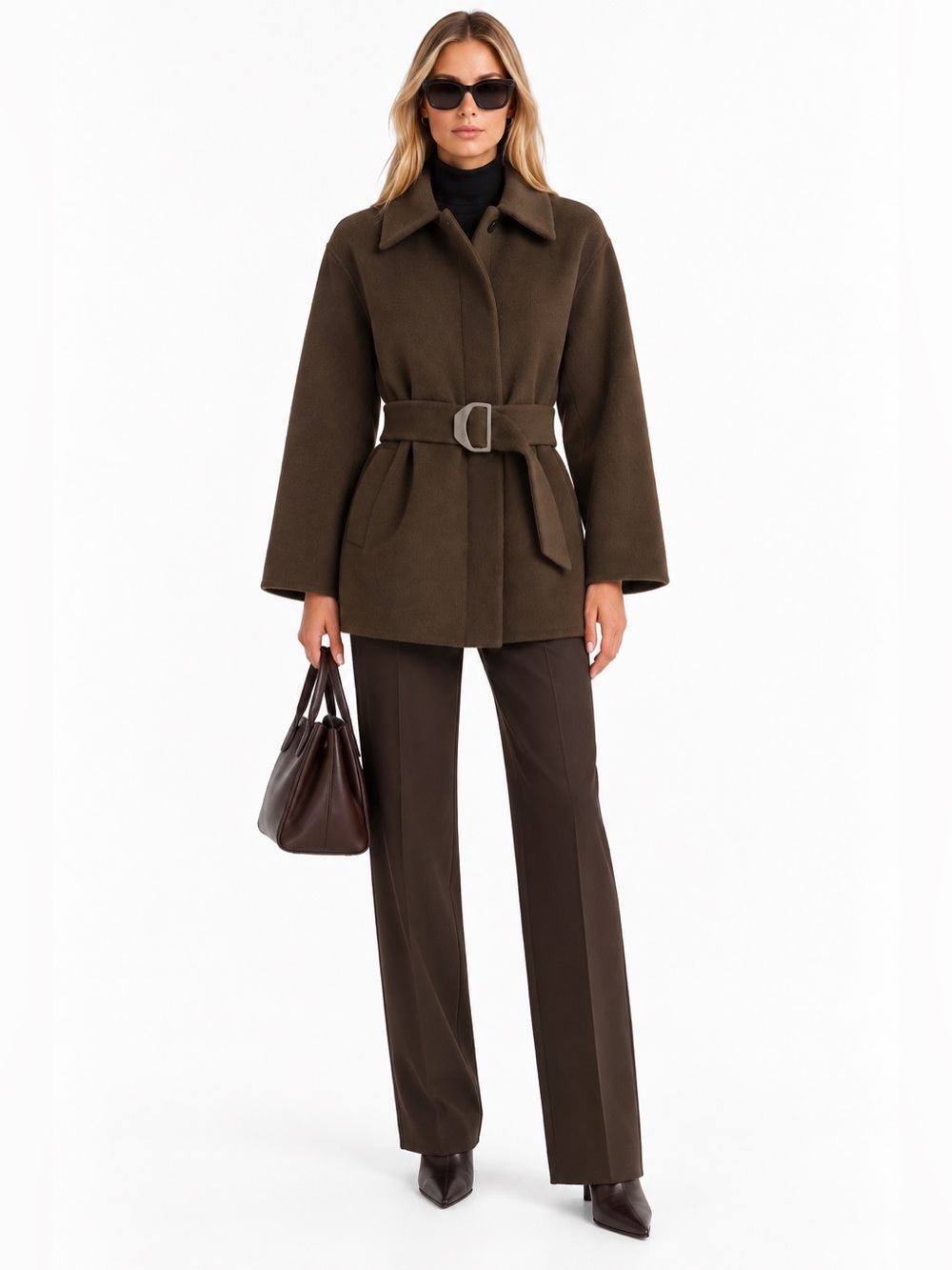 VINCE Brown Wool Blend Belted Coat Jacket Size Small